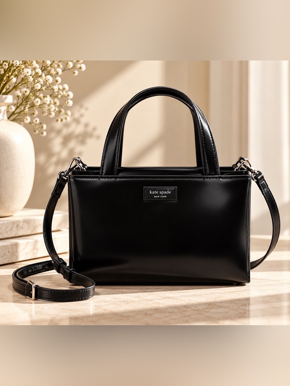 Kate Spade Sam Icon Black Spazzolato Leather Mini Tote Crossbody K8818